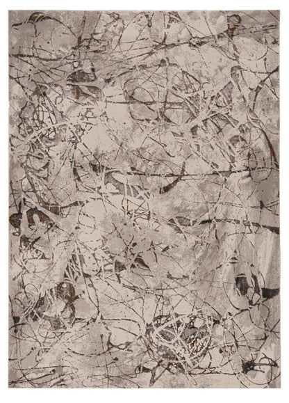 8' X 11' Ivory Gray And Brown Abstract Area Rug