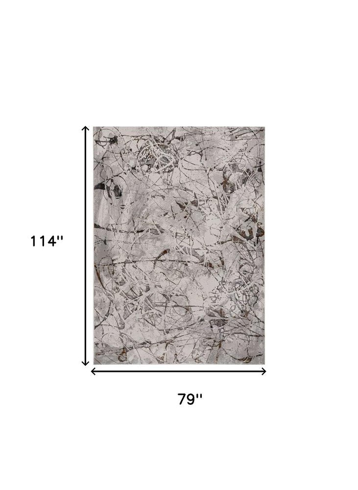 8' X 11' Ivory Gray And Brown Abstract Area Rug
