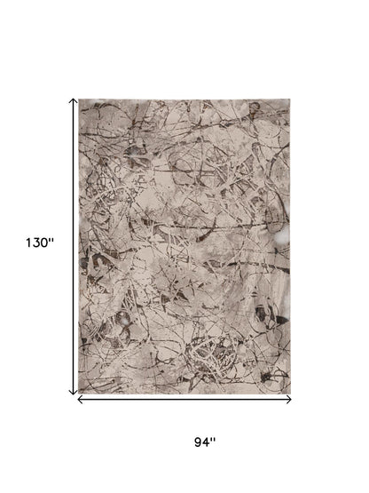 8' X 11' Ivory Gray And Brown Abstract Area Rug