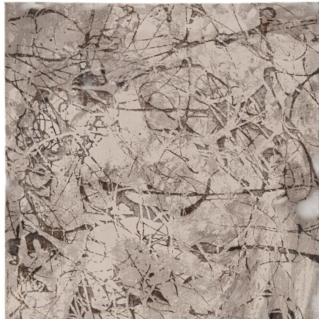 8' X 11' Ivory Gray And Brown Abstract Area Rug