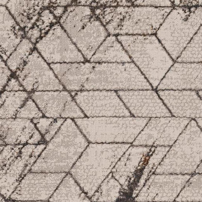 7' Ivory Machine Woven Abstract Geometric Indoor Runner Rug