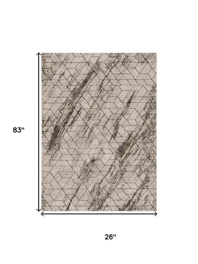8' X 11' Ivory And Brown Geometric Area Rug