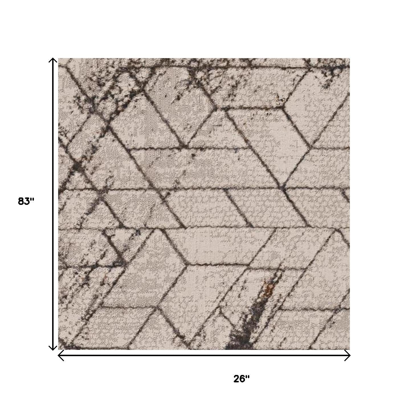 7' Ivory Machine Woven Abstract Geometric Indoor Runner Rug