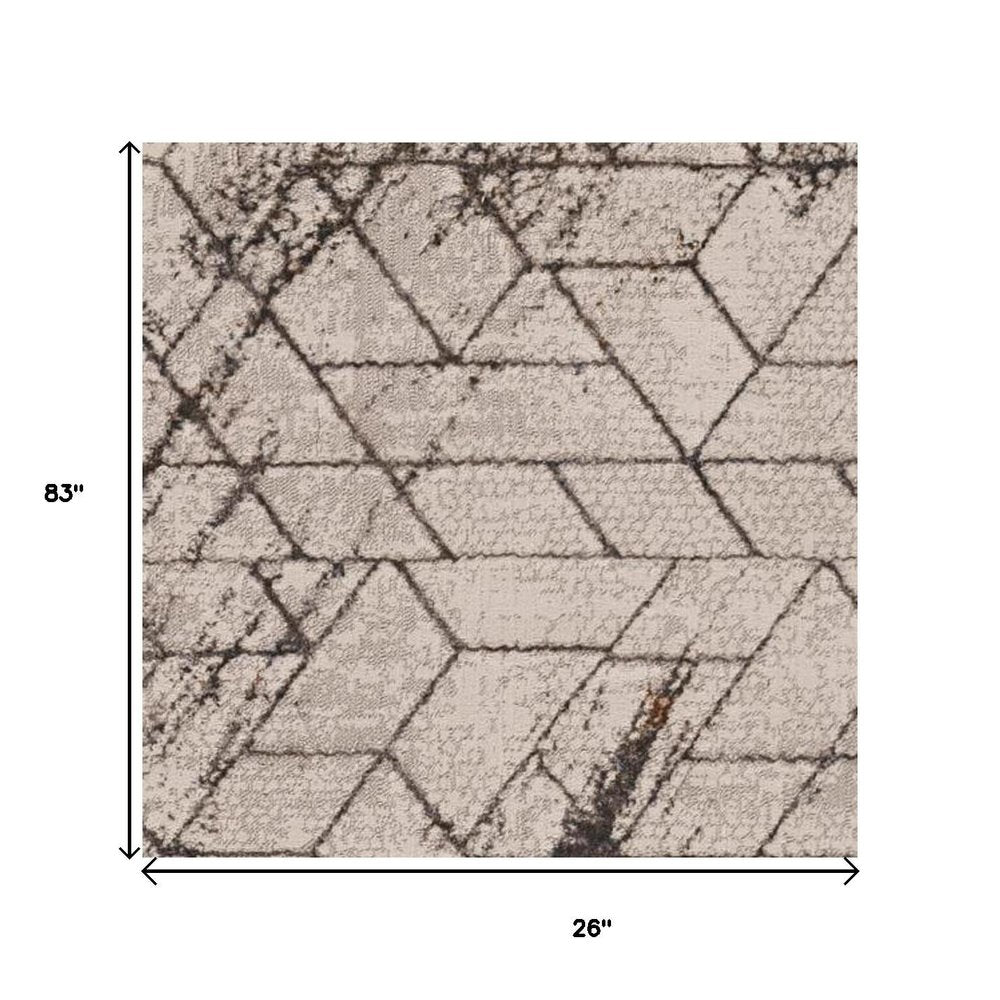 7' Ivory Machine Woven Abstract Geometric Indoor Runner Rug