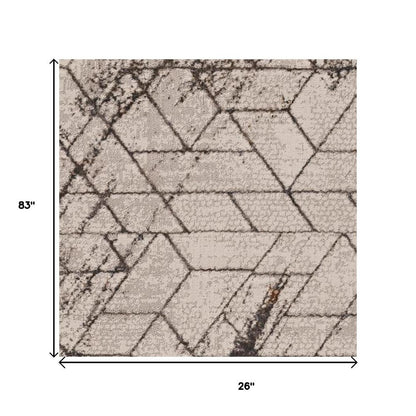 7' Ivory Machine Woven Abstract Geometric Indoor Runner Rug