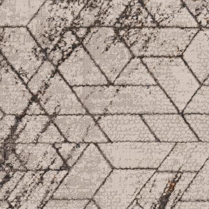 7' Ivory Machine Woven Abstract Geometric Indoor Runner Rug