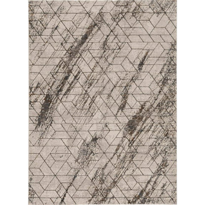 7' Ivory Machine Woven Abstract Geometric Indoor Runner Rug