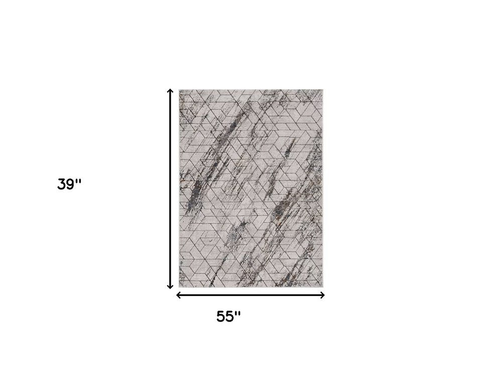 7' Ivory Machine Woven Abstract Geometric Indoor Runner Rug