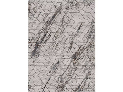 7' Ivory Machine Woven Abstract Geometric Indoor Runner Rug