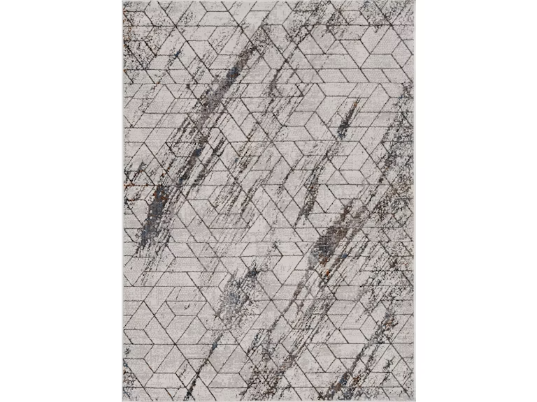 7' Ivory Machine Woven Abstract Geometric Indoor Runner Rug