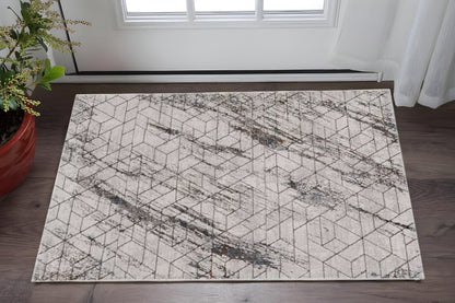 7' Ivory Machine Woven Abstract Geometric Indoor Runner Rug