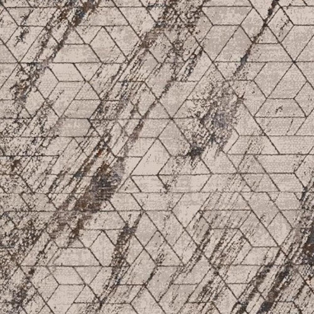 7' Ivory Machine Woven Abstract Geometric Indoor Runner Rug