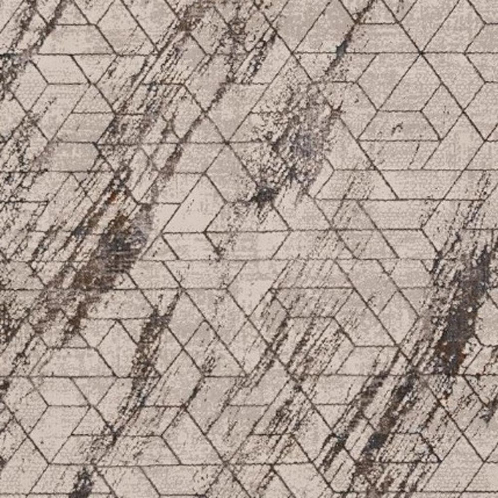 7' Ivory Machine Woven Abstract Geometric Indoor Runner Rug