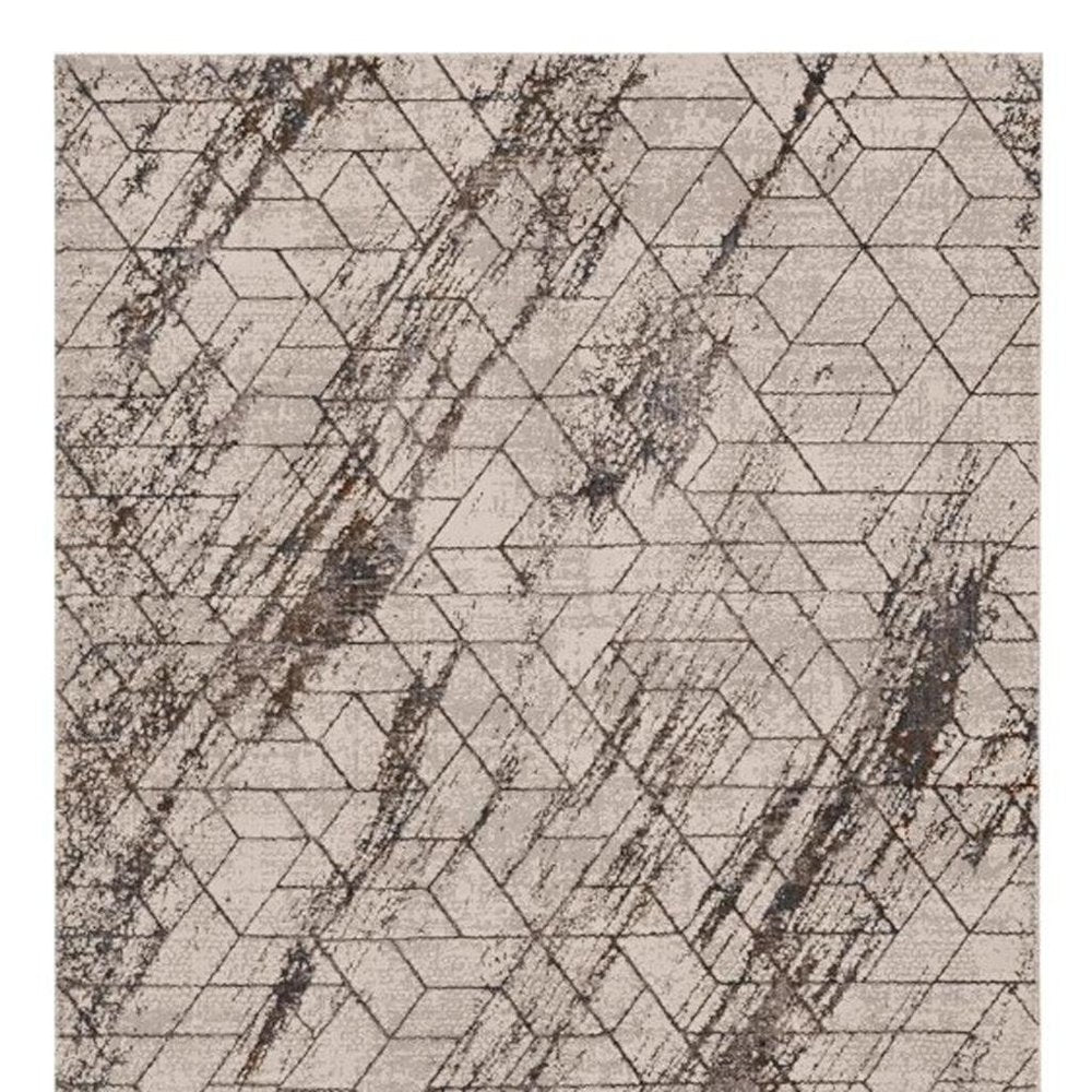 7' Ivory Machine Woven Abstract Geometric Indoor Runner Rug