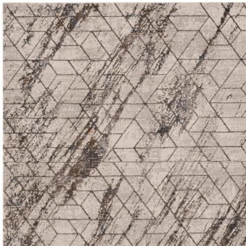 7' Ivory Machine Woven Abstract Geometric Indoor Runner Rug