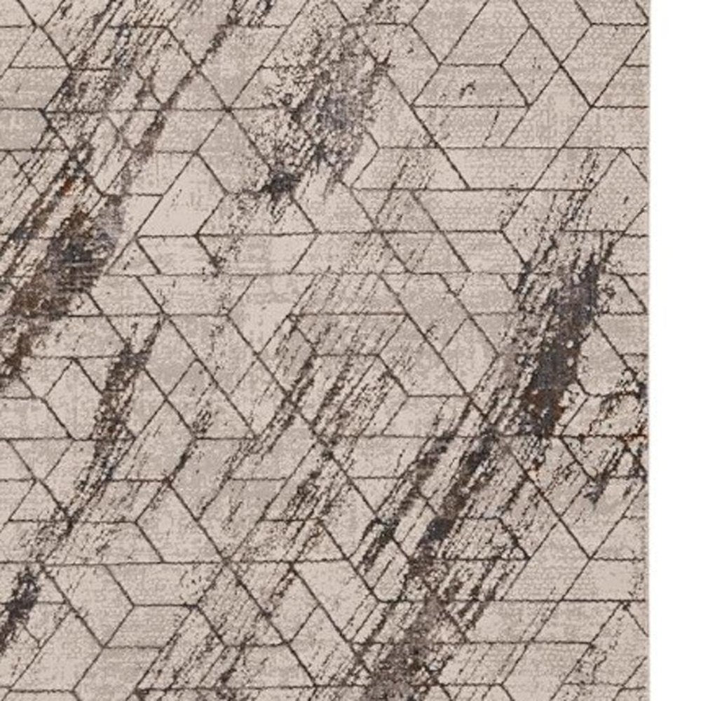 7' Ivory Machine Woven Abstract Geometric Indoor Runner Rug