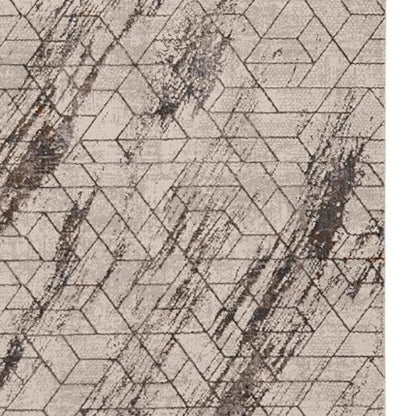 7' Ivory Machine Woven Abstract Geometric Indoor Runner Rug