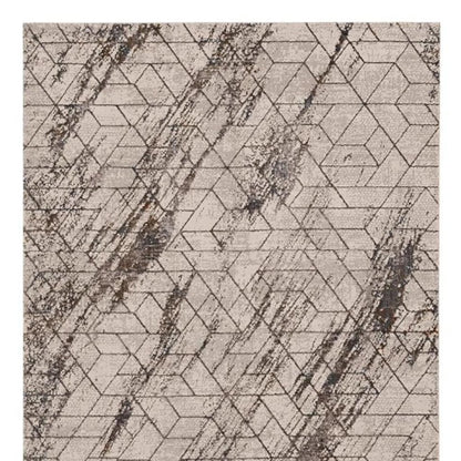 7' Ivory Machine Woven Abstract Geometric Indoor Runner Rug