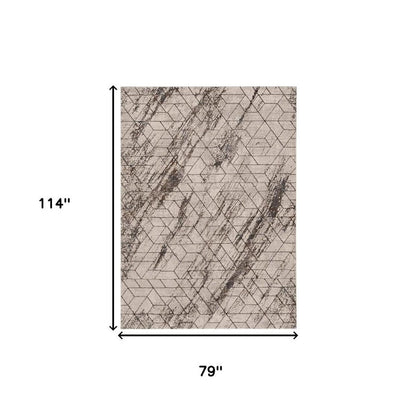 7' Ivory Machine Woven Abstract Geometric Indoor Runner Rug