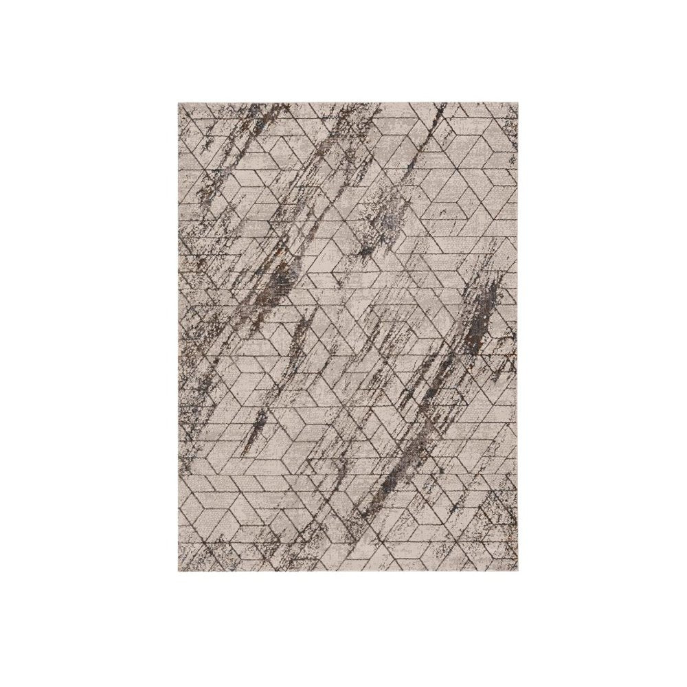 7' Ivory Machine Woven Abstract Geometric Indoor Runner Rug