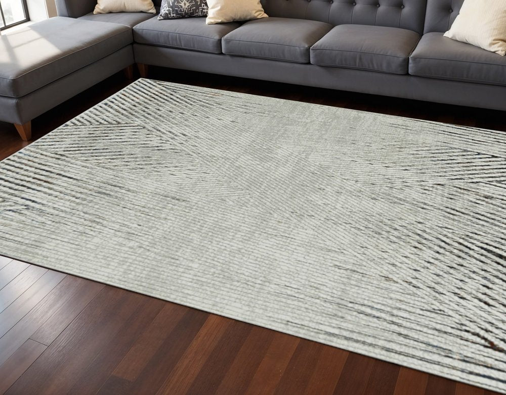 8' X 11' Gray And Ivory Geometric Area Rug