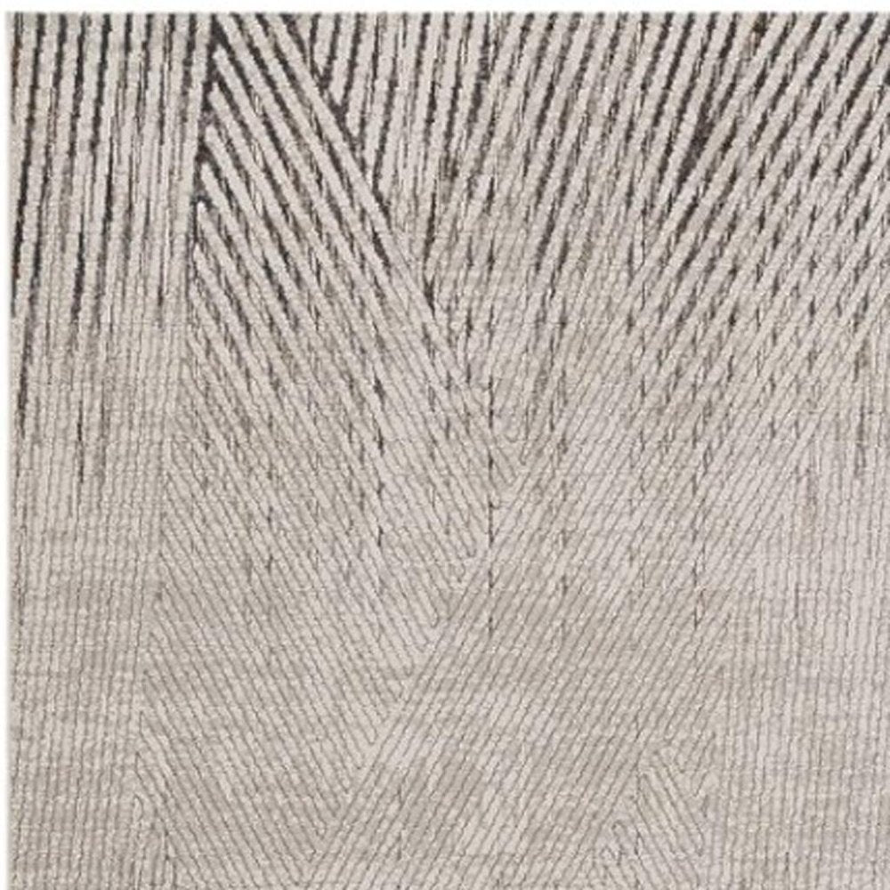 7' Ivory Grey Machine Woven Geometric Lines Indoor Runner Rug