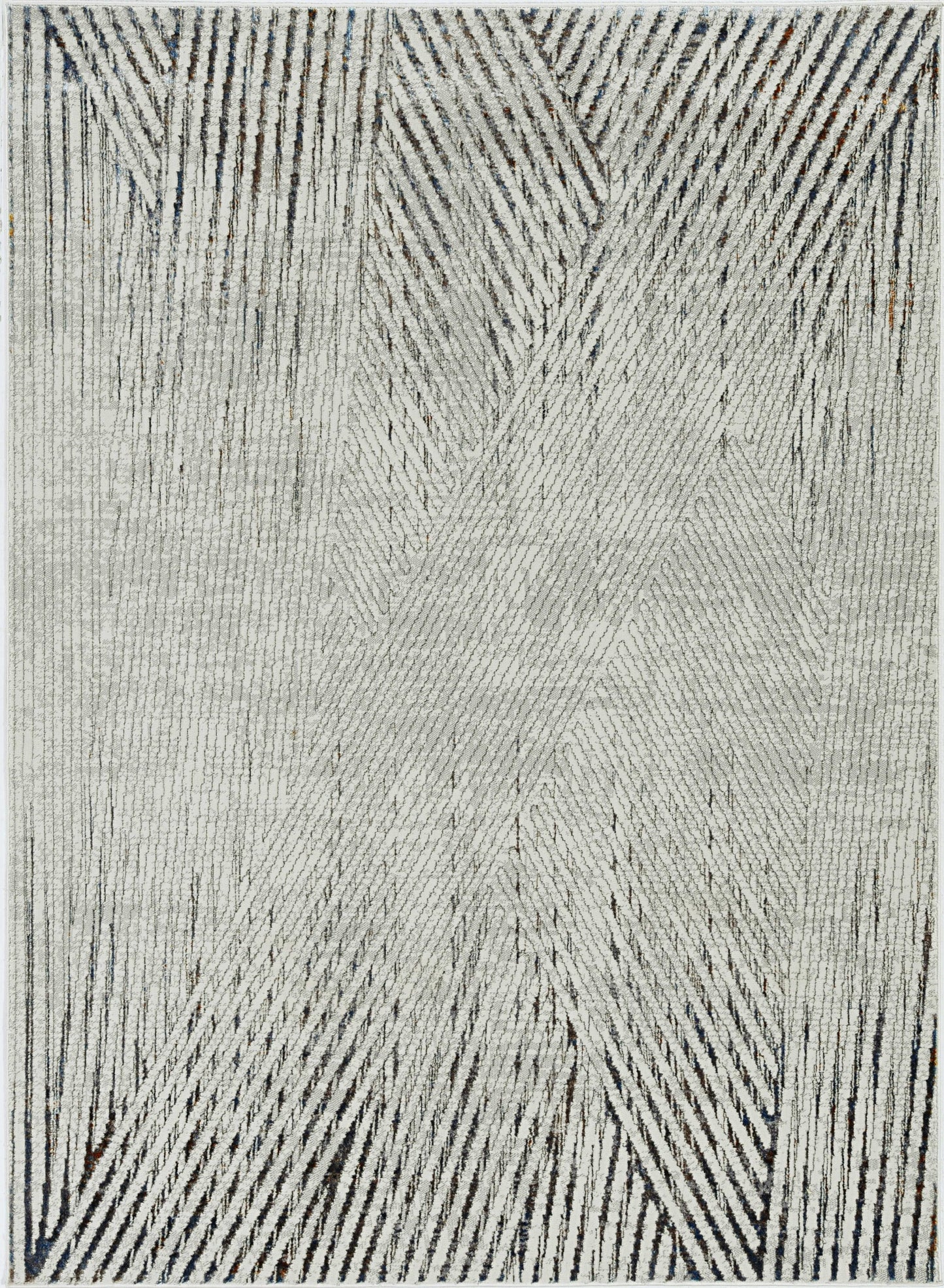 5' X 8' Ivory Grey Machine Woven Geometric Lines Indoor Area Rug