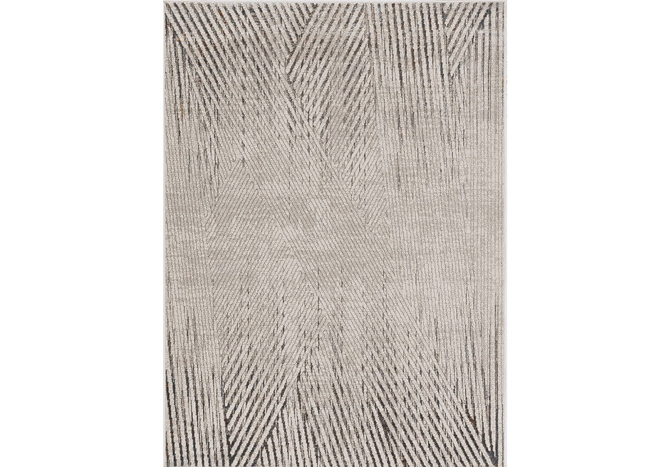 5' X 8' Ivory Grey Machine Woven Geometric Lines Indoor Area Rug