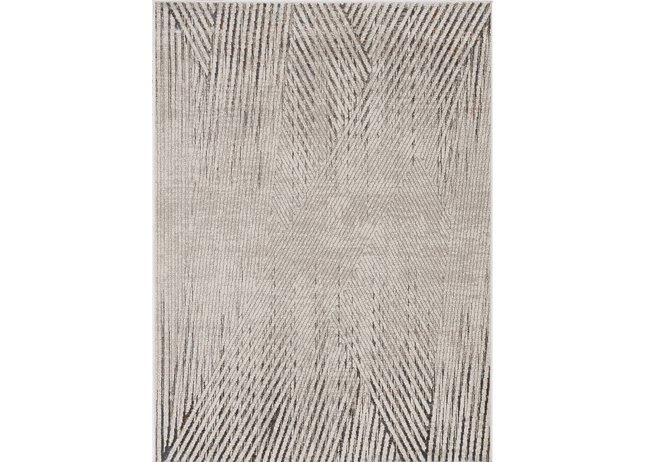 5' X 8' Ivory Grey Machine Woven Geometric Lines Indoor Area Rug