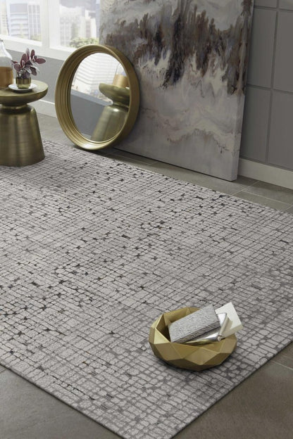 7' Gray And Black Abstract Area Rug