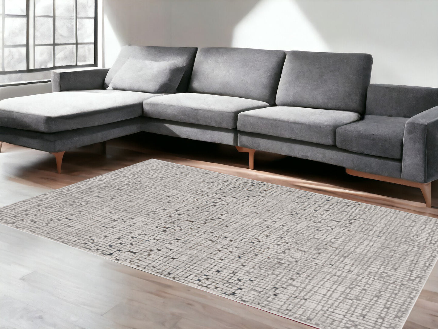 7' X 10' Grey Machine Woven Abstract Lines Indoor Area Rug