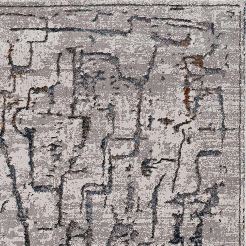 7' Gray And Black Abstract Runner Rug