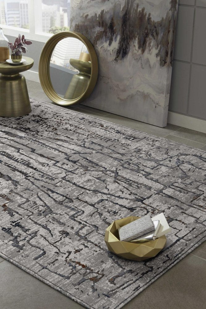 5' X 8' Gray And Black Abstract Distressed Area Rug