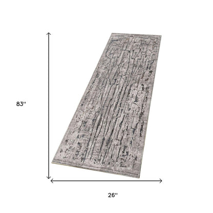 7' Gray And Black Abstract Runner Rug