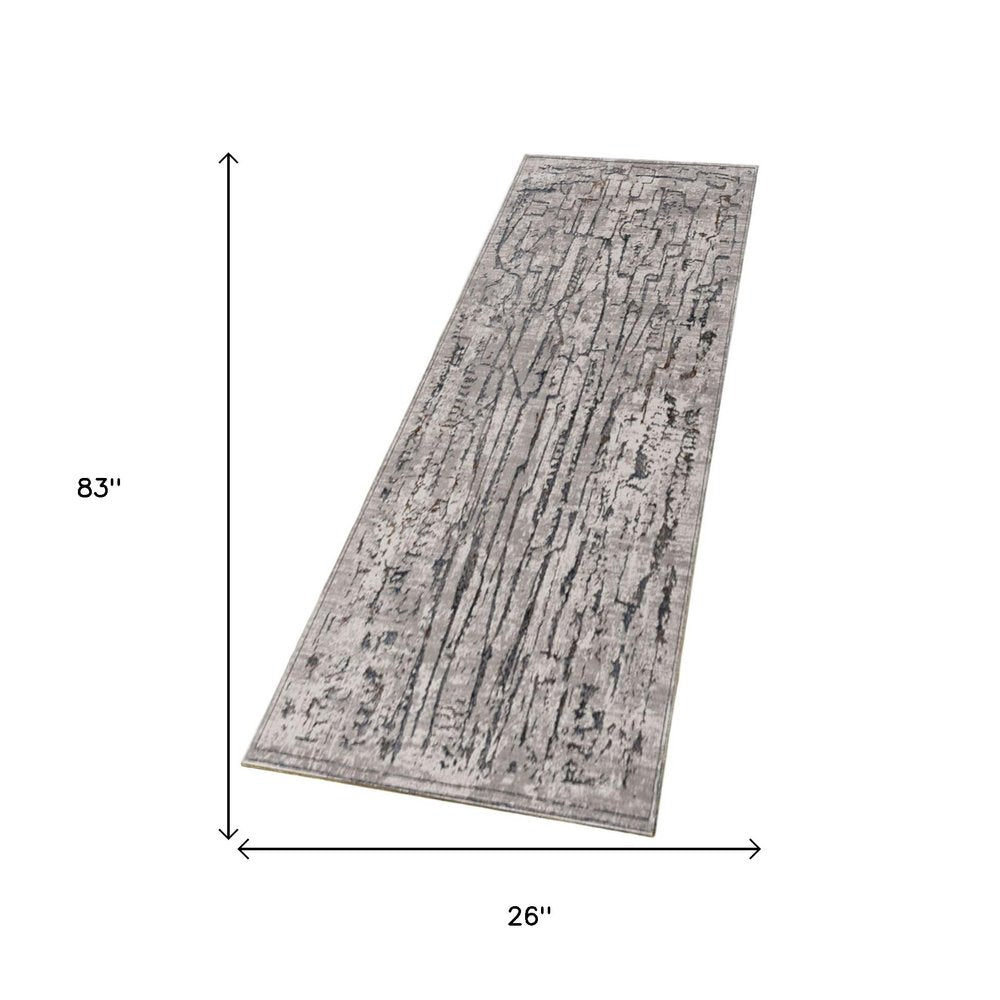 8' X 11' Gray And Black Abstract Distressed Area Rug