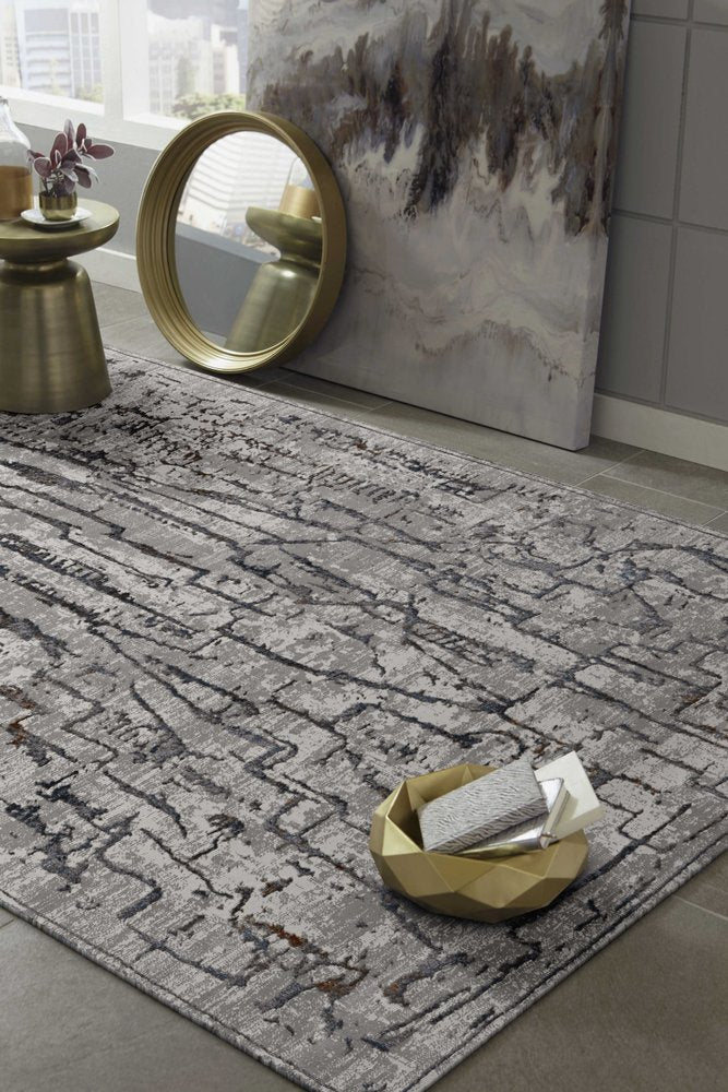 8' X 11' Gray And Black Abstract Distressed Area Rug