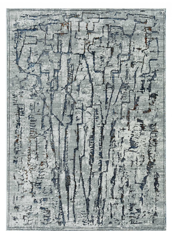 8' X 11' Gray And Black Abstract Distressed Area Rug