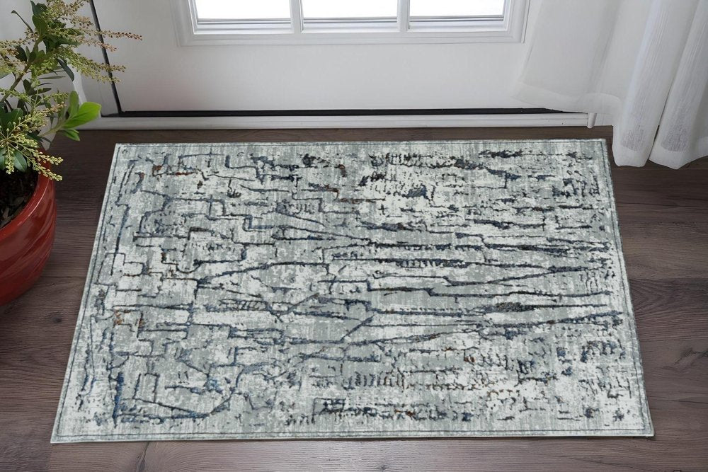 7' Gray And Black Abstract Runner Rug