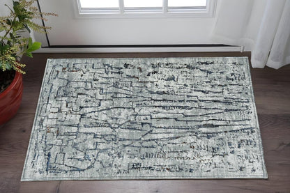 7' Gray And Black Abstract Runner Rug