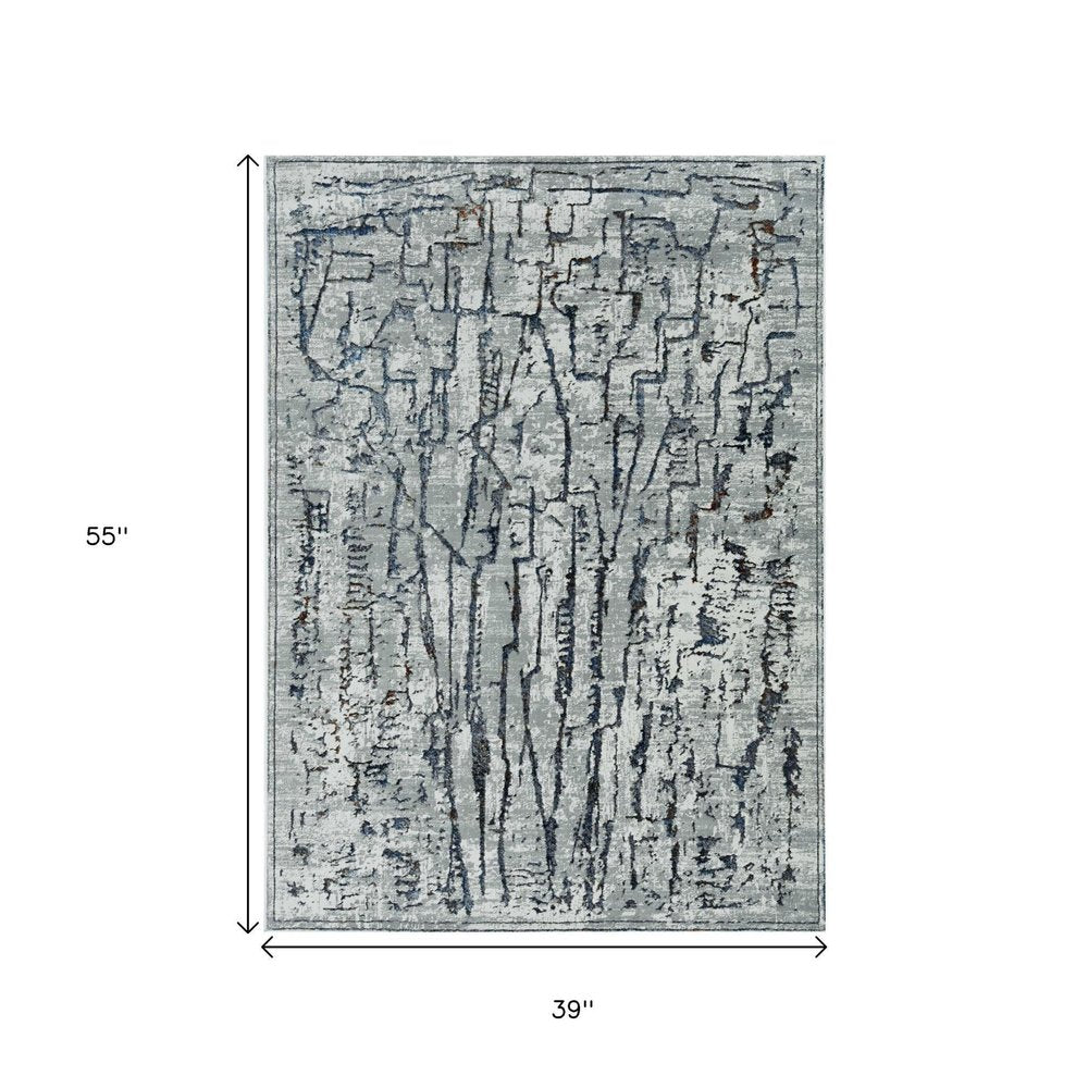 7' Gray And Black Abstract Runner Rug
