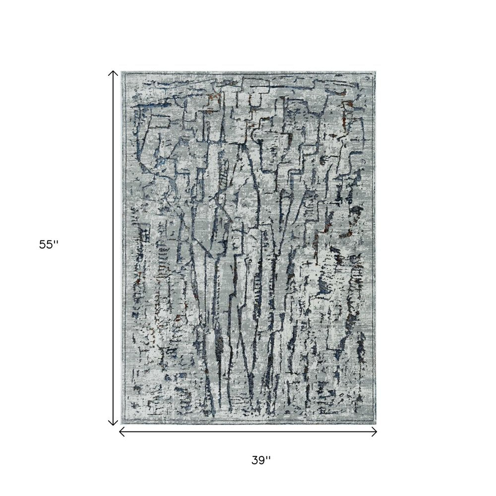 8' X 11' Gray And Black Abstract Distressed Area Rug