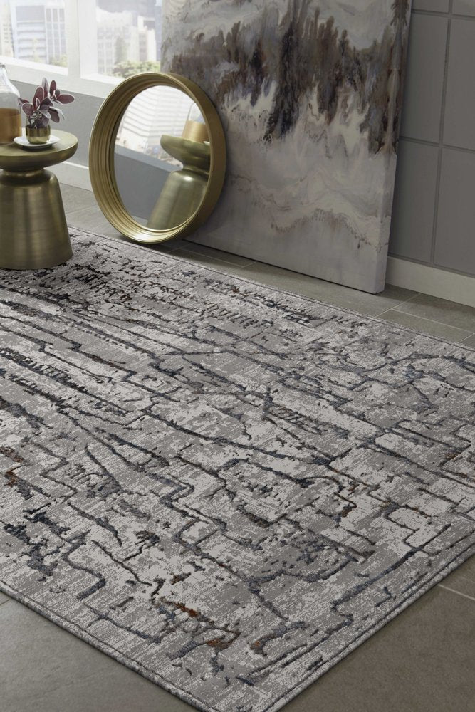 8' X 11' Gray And Black Abstract Distressed Area Rug