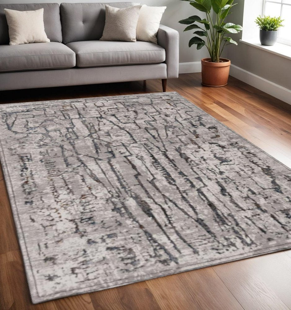 7' Gray And Black Abstract Runner Rug