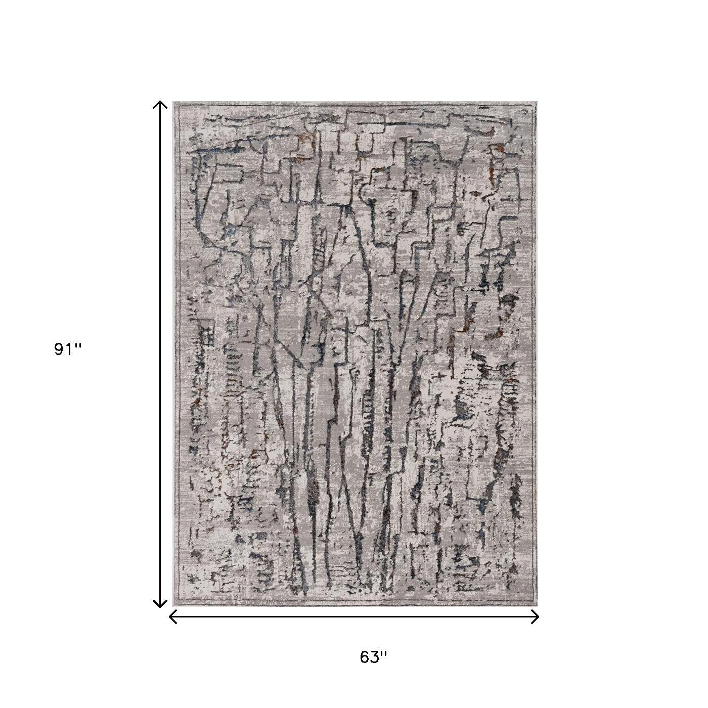 6' X 9' Gray And Black Abstract Distressed Area Rug