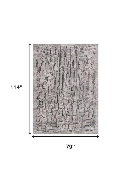 6' X 9' Gray And Black Abstract Distressed Area Rug