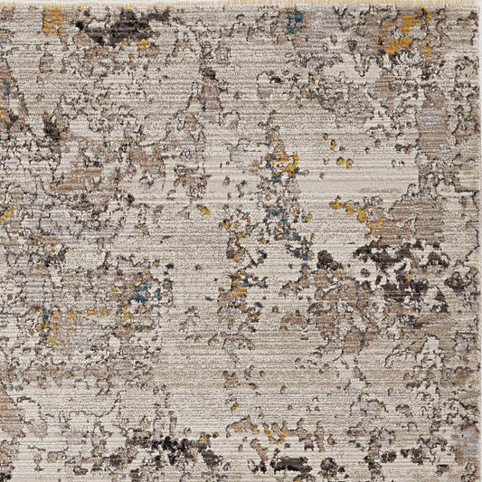 4' X 6' Beige Tan And Gold Abstract Distressed Area Rug