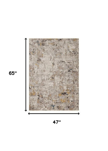 4' X 6' Beige Tan And Gold Abstract Distressed Area Rug