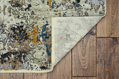 4' X 6' Beige Tan And Gold Abstract Distressed Area Rug