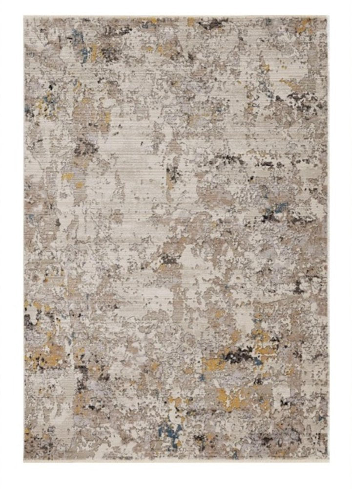 4' X 6' Beige Tan And Gold Abstract Distressed Area Rug