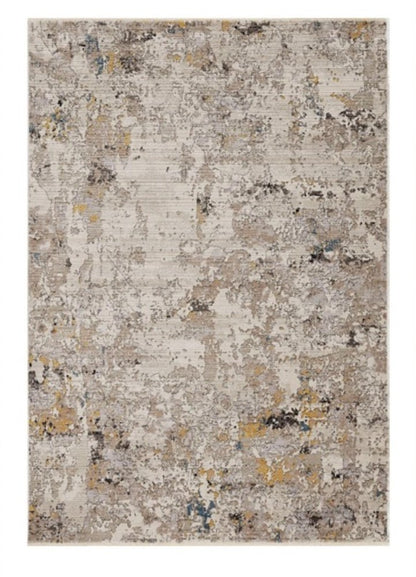 4' X 6' Beige Tan And Gold Abstract Distressed Area Rug